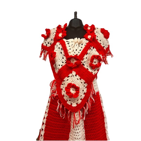Crochet Vintage Red White Flower Top Skirt Bag Henrietta Tanuska Beverly Hills - Picture 5 of 16